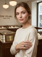 Load image into Gallery viewer, Solid Silver .925 Black Pearl CZ Accent Ring