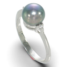 Load image into Gallery viewer, Solid Silver .925 Black Pearl CZ Accent Ring