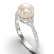 Load image into Gallery viewer, Solid Silver .925 Pink-Peach Pearl CZ Accent Ring
