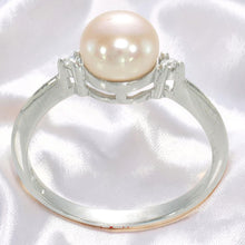Load image into Gallery viewer, Solid Silver .925 Pink-Peach Pearl CZ Accent Ring
