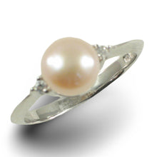 Load image into Gallery viewer, Solid Silver .925 Pink-Peach Pearl CZ Accent Ring