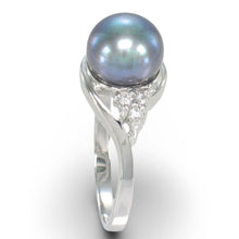 Load image into Gallery viewer, Solid Silver .925 Black-Pearl CZ Accent Ring