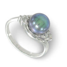 Load image into Gallery viewer, Solid Silver .925 Black-Pearl CZ Accent Ring