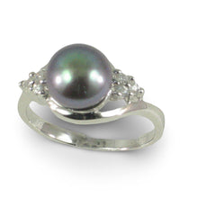 Load image into Gallery viewer, Solid Silver .925 Black-Pearl CZ Accent Ring