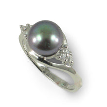Load image into Gallery viewer, Solid Silver .925 Black-Pearl CZ Accent Ring