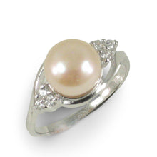 Load image into Gallery viewer, Solid Silver .925 Pink-Peach Pearl CZ Accent Ring
