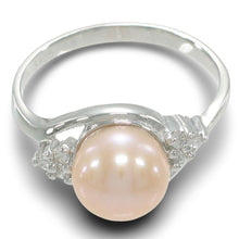Load image into Gallery viewer, Solid Silver .925 Pink-Peach Pearl CZ Accent Ring