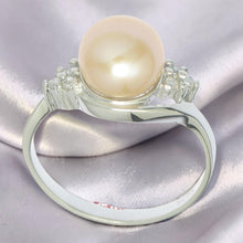 Load image into Gallery viewer, Solid Silver .925 Pink-Peach Pearl CZ Accent Ring