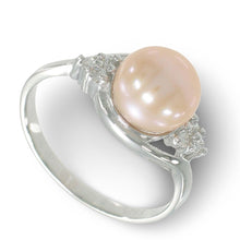 Load image into Gallery viewer, Solid Silver .925 Pink-Peach Pearl CZ Accent Ring