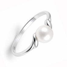 Load image into Gallery viewer, Delicate .925 Sterling Silver White Pearl Solitaire Ring