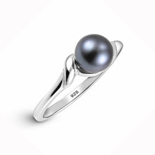Load image into Gallery viewer, Delicate .925 Sterling Silver Black-Gray Pearl Solitaire Ring