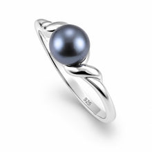 Load image into Gallery viewer, Delicate .925 Sterling Silver Black-Gray Pearl Solitaire Ring