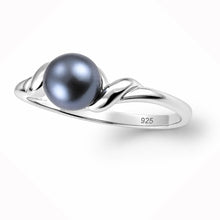 Load image into Gallery viewer, Delicate .925 Sterling Silver Black-Gray Pearl Solitaire Ring