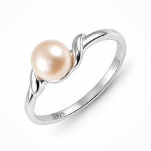 Load image into Gallery viewer, Solid Sterling Silver .925 Pink-Peach Freshwater Cultured Pearl Solitaire Ring