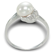 Load image into Gallery viewer, Solid Sterling Silver .925 White Freshwater Cultured Pearl &amp; CZ Crescent Ring