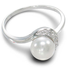 Load image into Gallery viewer, Solid Sterling Silver .925 White Freshwater Cultured Pearl &amp; CZ Crescent Ring