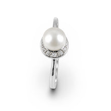 Load image into Gallery viewer, Solid Sterling Silver .925 White Freshwater Cultured Pearl &amp; CZ Crescent Ring