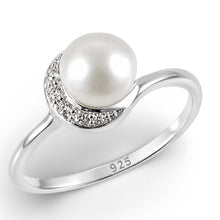 Load image into Gallery viewer, Solid Sterling Silver .925 White Freshwater Cultured Pearl &amp; CZ Crescent Ring