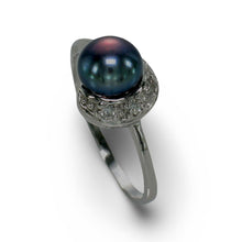 Load image into Gallery viewer, Solid Sterling Silver .925 Black-Gray Freshwater Cultured Pearl &amp; CZ Crescent Ring