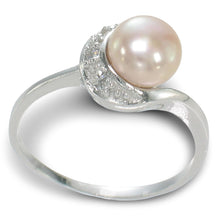 Load image into Gallery viewer, Solid Sterling Silver .925 Pink-Peach Freshwater Cultured Pearl &amp; CZ Crescent Ring