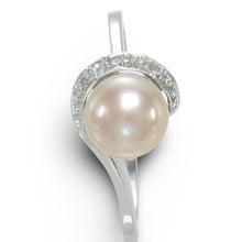 Load image into Gallery viewer, Solid Sterling Silver .925 Pink-Peach Freshwater Cultured Pearl &amp; CZ Crescent Ring