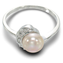 Load image into Gallery viewer, Solid Sterling Silver .925 Pink-Peach Freshwater Cultured Pearl &amp; CZ Crescent Ring