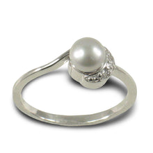 Load image into Gallery viewer, Solid Sterling Silver .925 Silver-Tone Freshwater Cultured Pearl &amp; CZ Crescent Ring