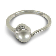 Load image into Gallery viewer, Solid Sterling Silver .925 Silver-Tone Freshwater Cultured Pearl &amp; CZ Crescent Ring