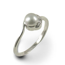 Load image into Gallery viewer, Solid Sterling Silver .925 Silver-Tone Freshwater Cultured Pearl &amp; CZ Crescent Ring