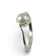 Load image into Gallery viewer, Solid Sterling Silver .925 Silver-Tone Freshwater Cultured Pearl &amp; CZ Crescent Ring