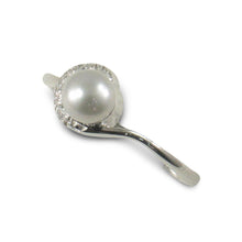 Load image into Gallery viewer, Solid Sterling Silver .925 Silver-Tone Freshwater Cultured Pearl &amp; CZ Crescent Ring