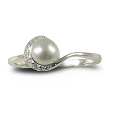 Load image into Gallery viewer, Solid Sterling Silver .925 Silver-Tone Freshwater Cultured Pearl &amp; CZ Crescent Ring