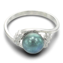 Load image into Gallery viewer, Solid Sterling Silver .925 Black-Blue Freshwater Cultured Pearl &amp; CZ Accent Ring