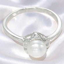 Load image into Gallery viewer, Solid Sterling Silver .925 White Freshwater Cultured Pearl &amp; CZ Accent Ring