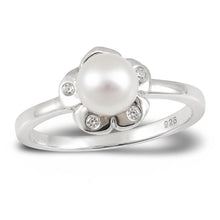 Load image into Gallery viewer, Solid Sterling Silver .925 White Freshwater Cultured Pearl &amp; CZ Accent Ring