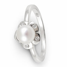 Load image into Gallery viewer, Solid Sterling Silver .925 White Freshwater Cultured Pearl &amp; CZ Accent Ring