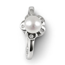 Load image into Gallery viewer, Solid Sterling Silver .925 White Freshwater Cultured Pearl &amp; CZ Accent Ring