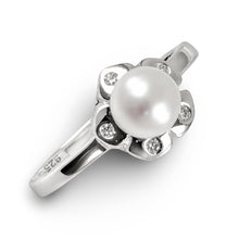 Load image into Gallery viewer, Solid Sterling Silver .925 White Freshwater Cultured Pearl &amp; CZ Accent Ring