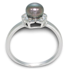 Load image into Gallery viewer, Solid Sterling Silver .925 Black-Gray Freshwater Cultured Pearl &amp; CZ Accent Ring