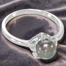 Load image into Gallery viewer, Solid Sterling Silver .925 Black-Gray Freshwater Cultured Pearl &amp; CZ Accent Ring