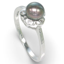 Load image into Gallery viewer, Solid Sterling Silver .925 Black-Gray Freshwater Cultured Pearl &amp; CZ Accent Ring