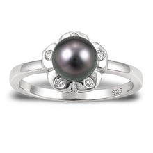 Load image into Gallery viewer, Solid Sterling Silver .925 Black-Gray Freshwater Cultured Pearl &amp; CZ Accent Ring