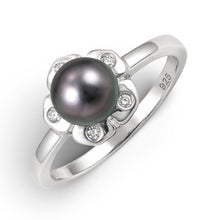 Load image into Gallery viewer, Solid Sterling Silver .925 Black-Gray Freshwater Cultured Pearl &amp; CZ Accent Ring