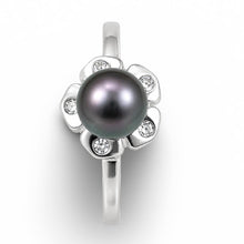 Load image into Gallery viewer, Solid Sterling Silver .925 Black-Gray Freshwater Cultured Pearl &amp; CZ Accent Ring