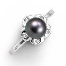 Load image into Gallery viewer, Solid Sterling Silver .925 Black-Gray Freshwater Cultured Pearl &amp; CZ Accent Ring