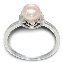 Load image into Gallery viewer, Solid Sterling Silver .925 Pink-Peach Freshwater Cultured Pearl &amp; CZ Accent Ring