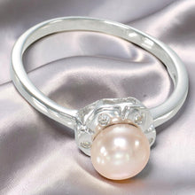 Load image into Gallery viewer, Solid Sterling Silver .925 Pink-Peach Freshwater Cultured Pearl &amp; CZ Accent Ring