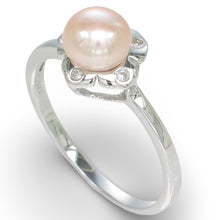 Load image into Gallery viewer, Solid Sterling Silver .925 Pink-Peach Freshwater Cultured Pearl &amp; CZ Accent Ring