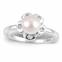 Load image into Gallery viewer, Solid Sterling Silver .925 Pink-Peach Freshwater Cultured Pearl &amp; CZ Accent Ring