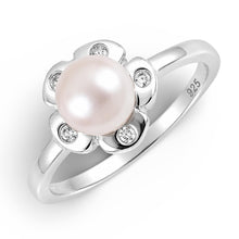 Load image into Gallery viewer, Solid Sterling Silver .925 Pink-Peach Freshwater Cultured Pearl &amp; CZ Accent Ring